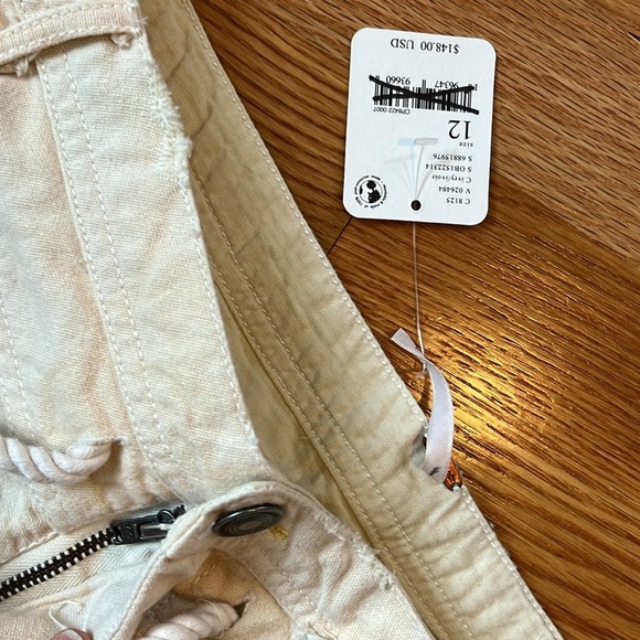 Free People Patchwork Distressed Cotton/Linen Drawstring Shorts Size 12 NWT - Picture 7 of 10